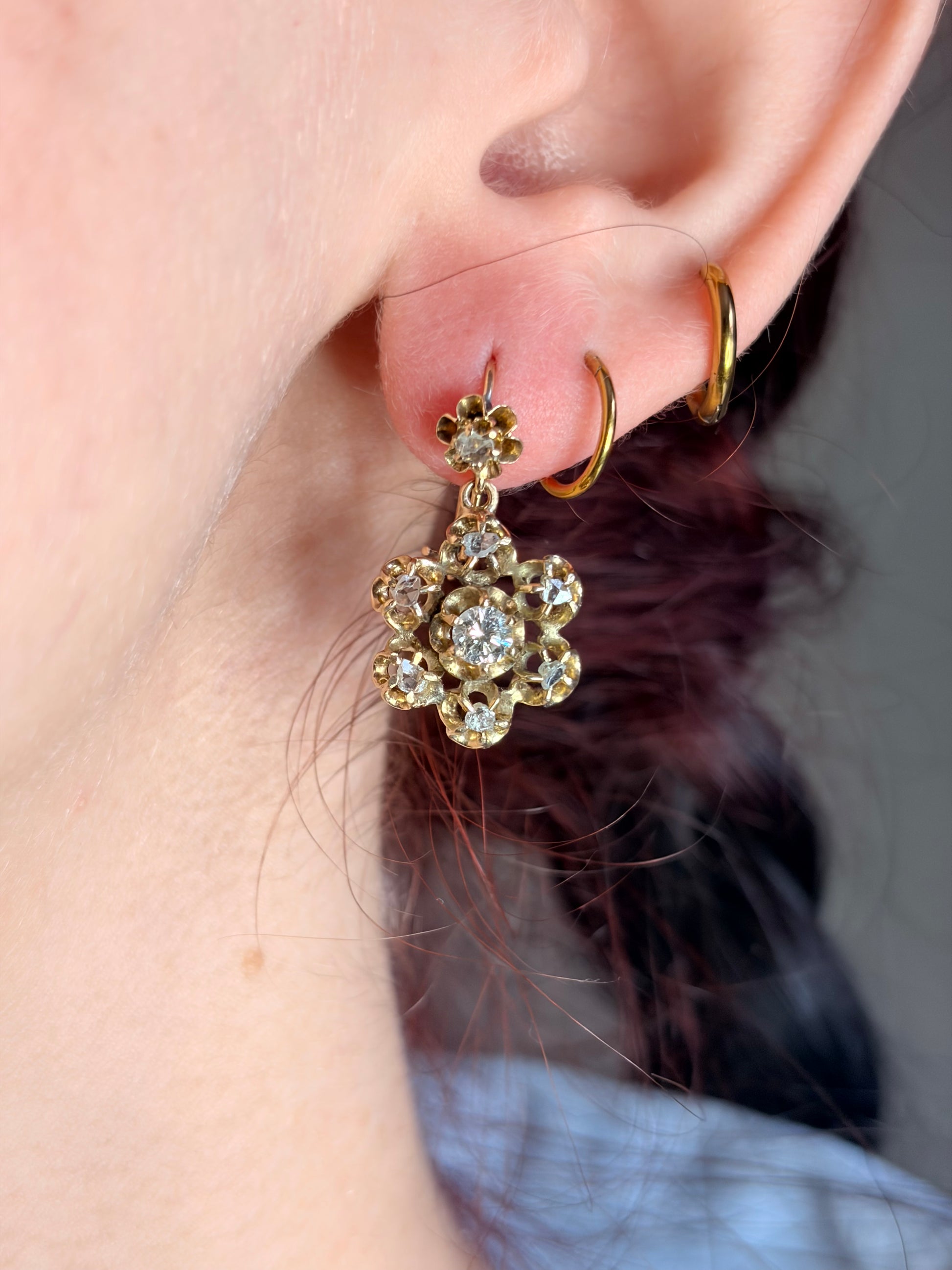 The Diamond Daisies ~ Victorian Diamond Flower Earrings