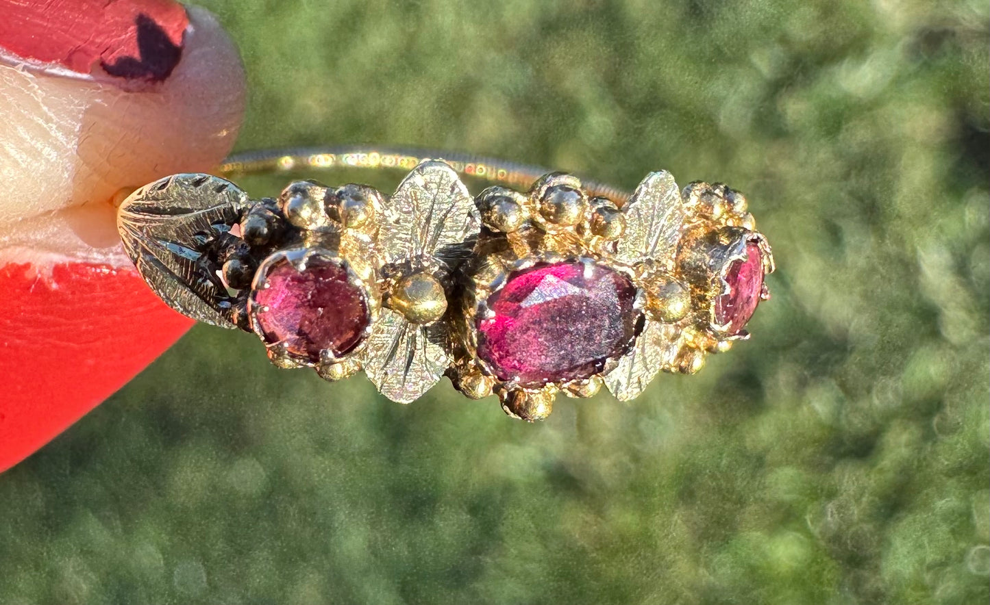 Georgian Pink Garnet Floral Ring