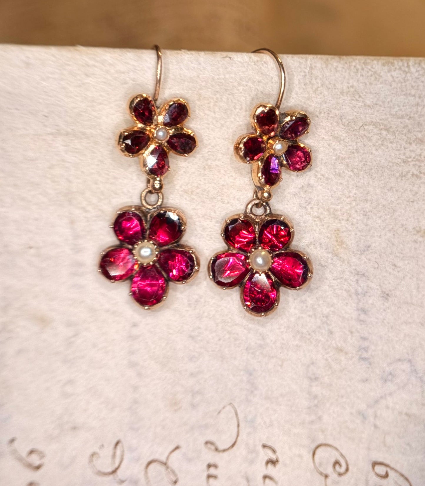 Layaway 3/6 for Nikki | The Perfectly Pink Pansies ~ Georgian Garnet & Pearl Earrings