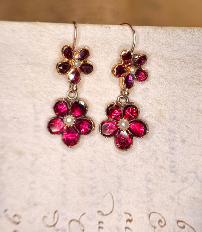 Layaway 3/6 for Nikki | The Perfectly Pink Pansies ~ Georgian Garnet & Pearl Earrings