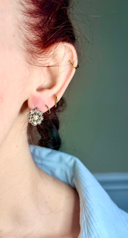 Georgian Rose Cut Diamond Dormeuse Cluster Earrings