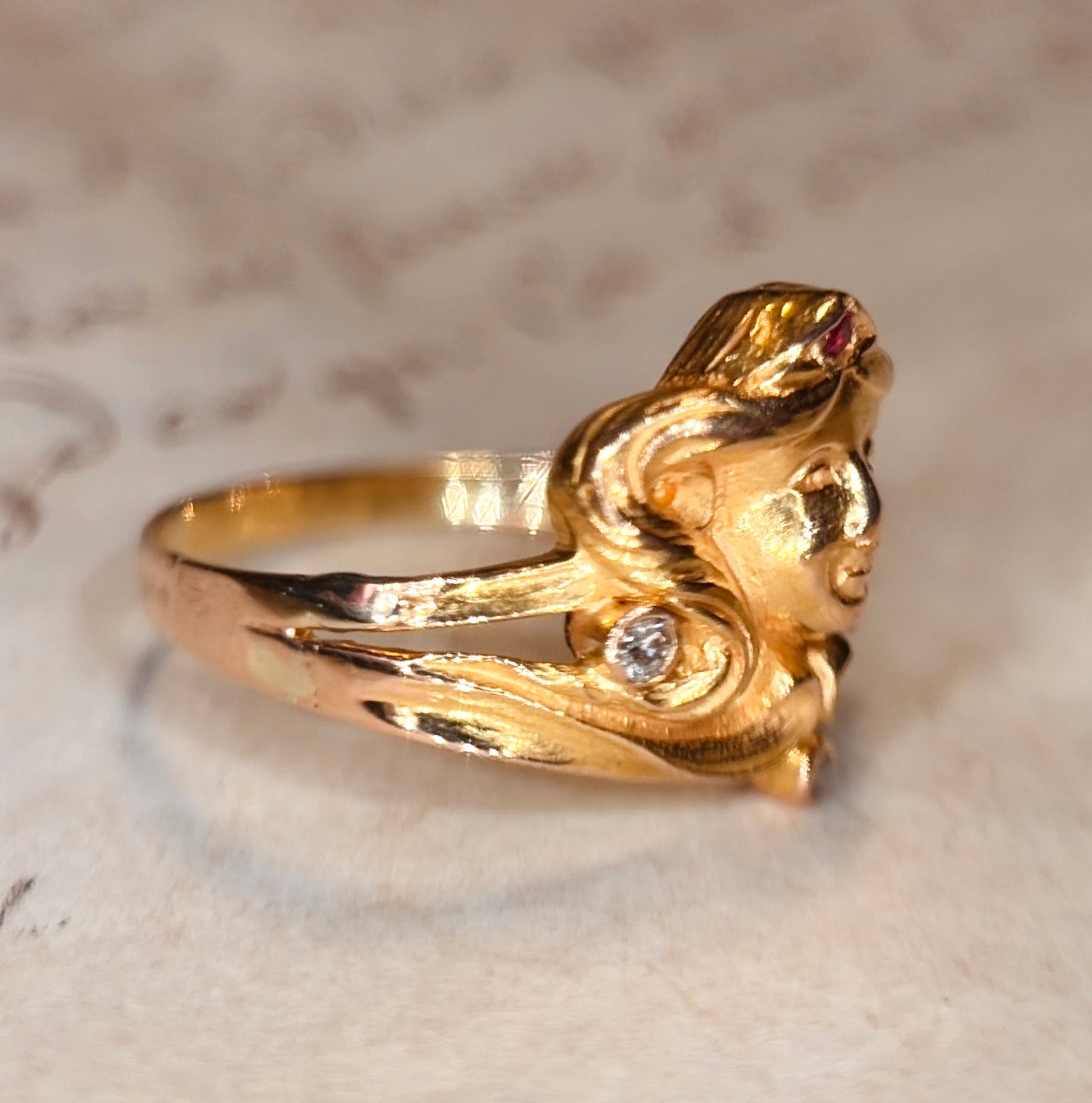 The Goddess ~ Art Noveau Ruby & Diamond Ring