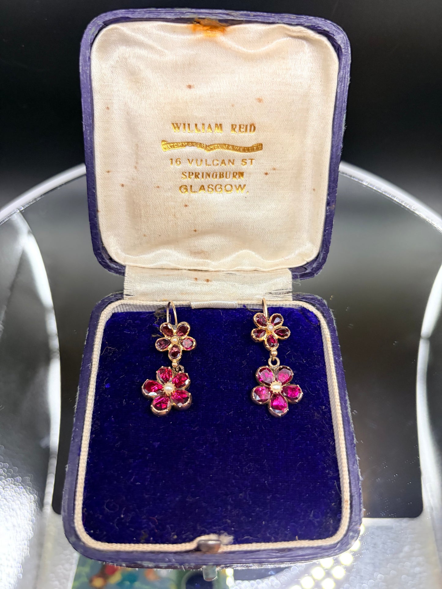 Georgian Garnet Pansy & Pearl Earrings