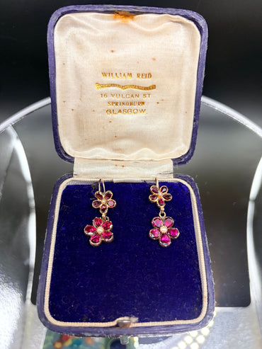 Georgian Garnet Pansy & Pearl Earrings
