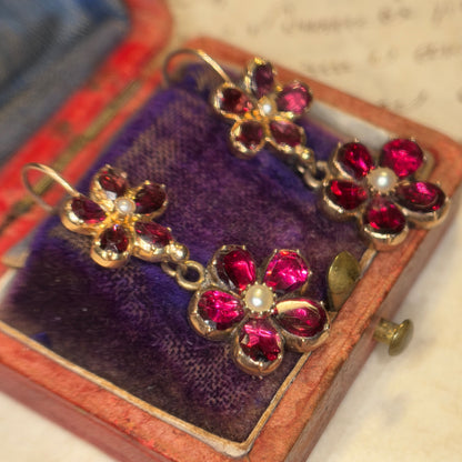 Layaway 3/6 for Nikki | The Perfectly Pink Pansies ~ Georgian Garnet & Pearl Earrings