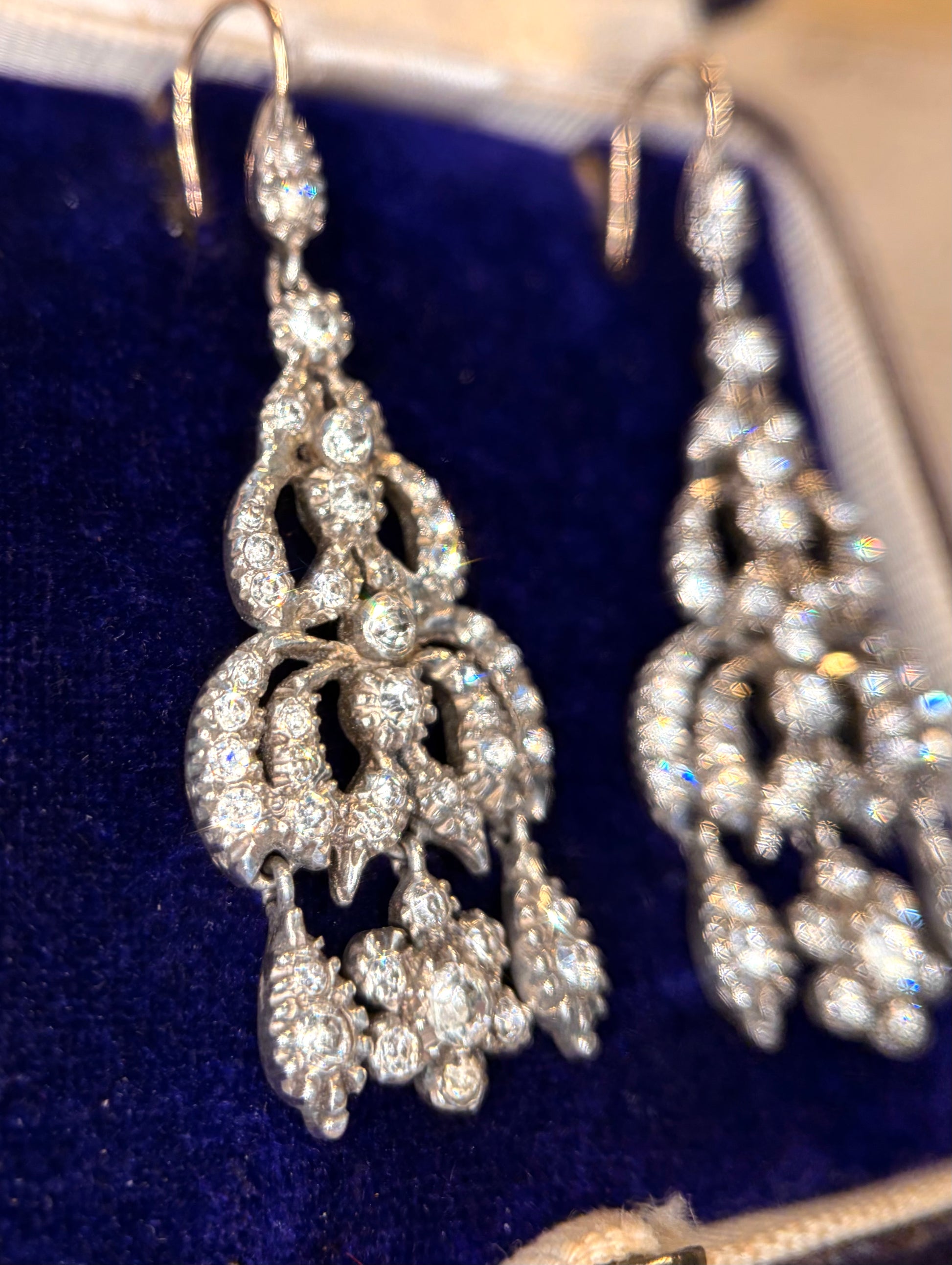 The Midnight Garden Earrings ~ Early Victorian Gold & Silver Diamond Paste Girandole Earrings