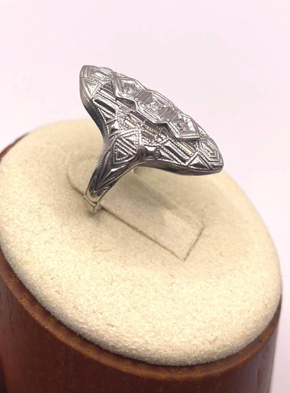 The Elsie ~ Antique Art Deco 1920s 14k White Gold & Diamond Ring