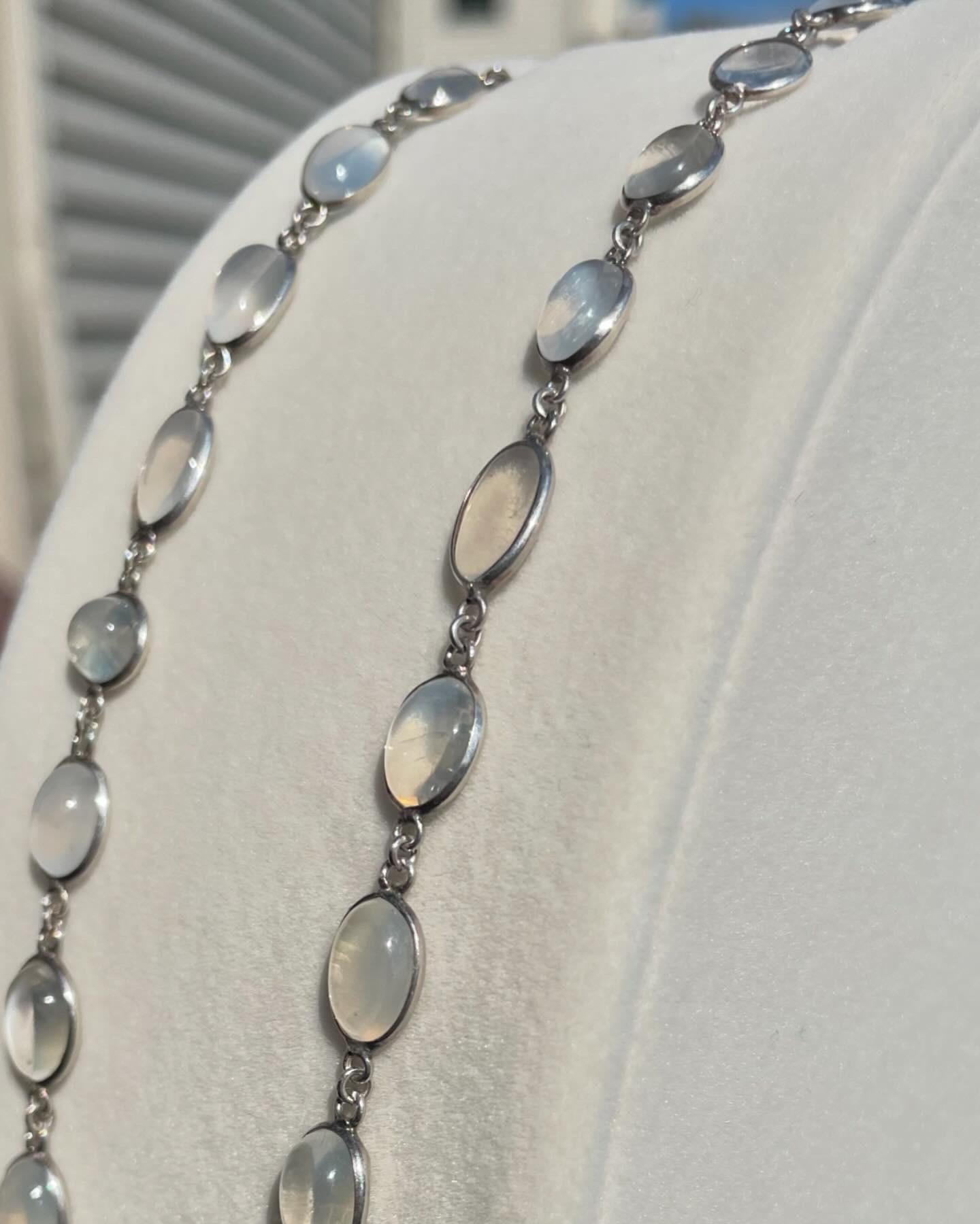 The Celeste ~ Antique Victorian Silver Graduated Moonstone Rivière Necklace