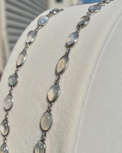 The Celeste ~ Antique Victorian Silver Graduated Moonstone Rivière Necklace