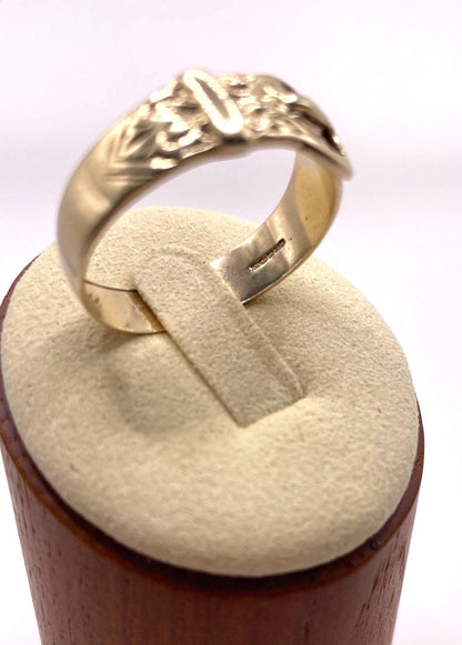 The Marjorie ~ Antique Early-Mid 20th Century 9 Carat Gold Inscribed/Engraved Romantic Buckle Ring