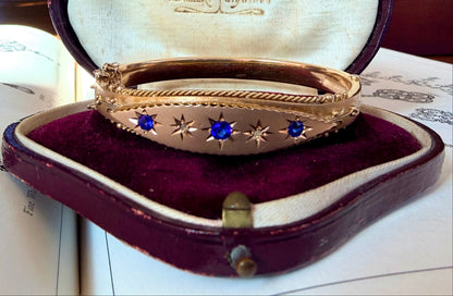 Edwardian 9k Rose Gold Sapphire & Diamond Bangle