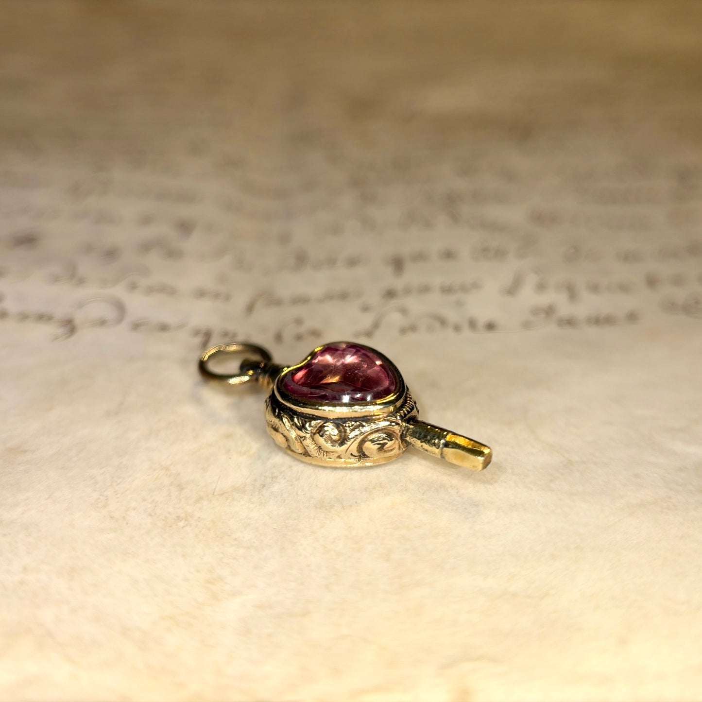 The Key to Your Heart ~ Pink Heart Crystal & Bloodstone Watch Key Charm