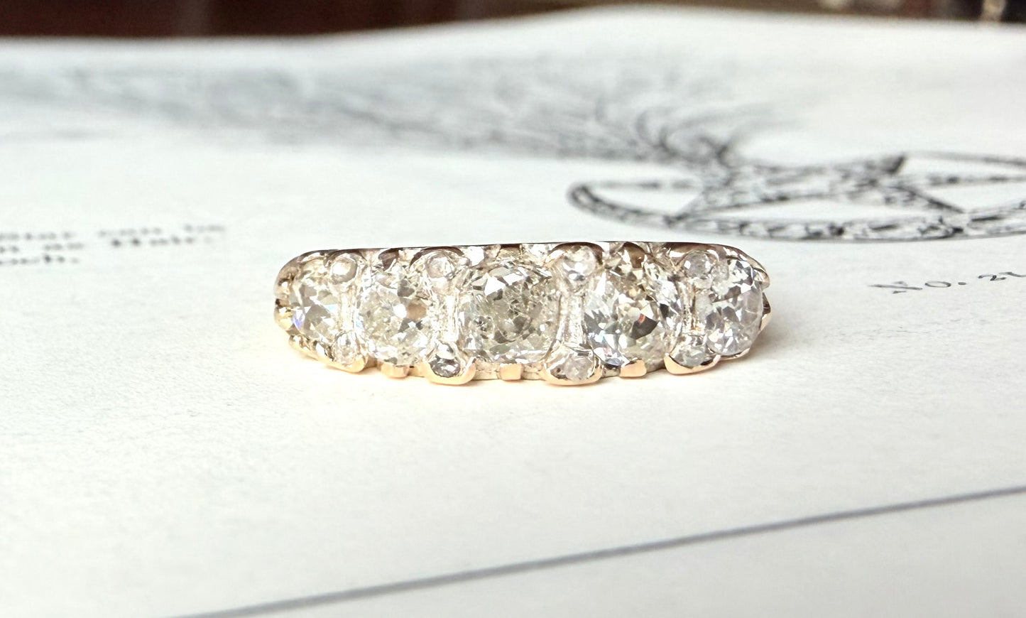 Old Mine Cut Diamond Half Hoop Ring