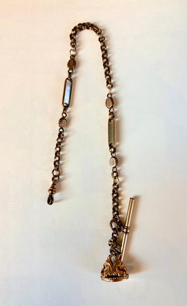 C.1890 Watch Chain & Fob with Mother-of-Pearl Stations