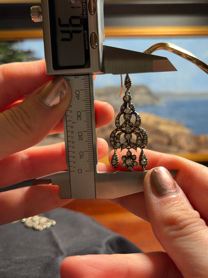 The Midnight Garden Earrings ~ Early Victorian Gold & Silver Diamond Paste Girandole Earrings