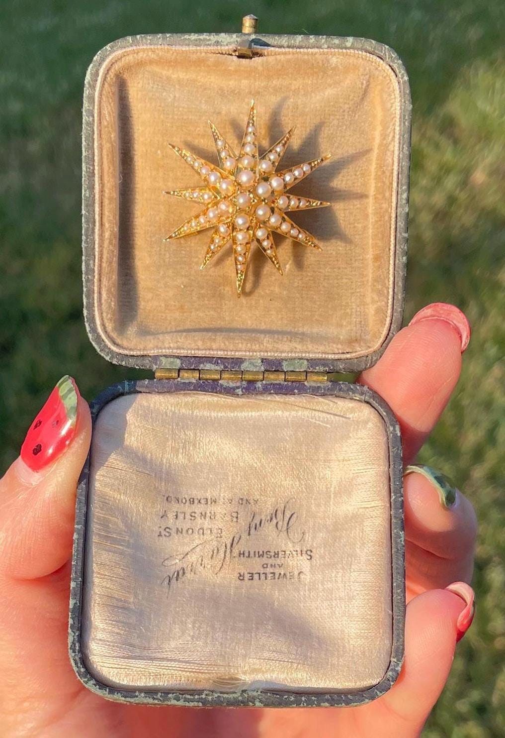The Luna ~ Lovely Antique Victorian Split Pearl 18 ct & 15ct Yellow Gold Star Starburst Brooch/Pendant