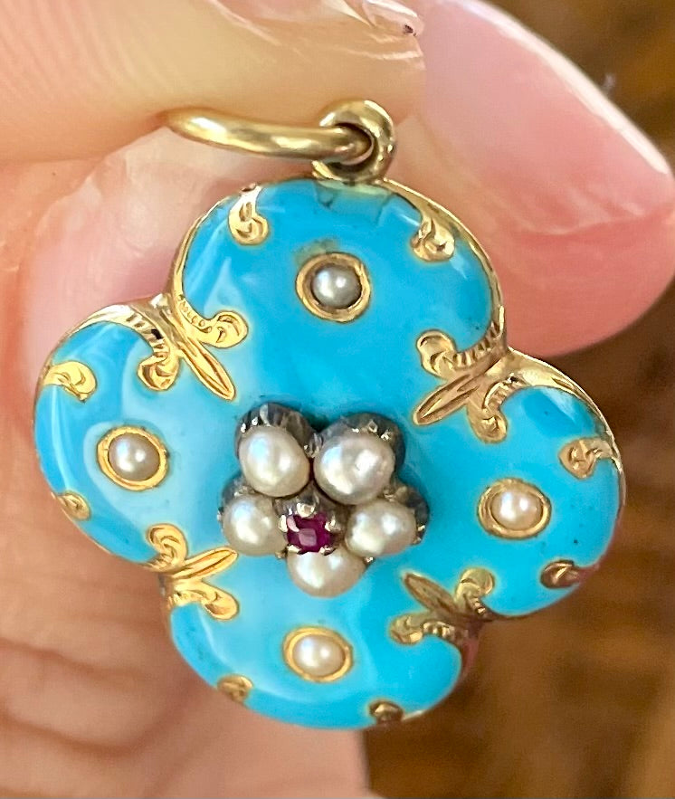 Victorian Blue Enamel 18k Gold Locket
