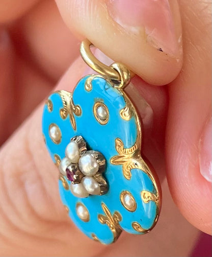 Victorian Blue Enamel 18k Gold Locket