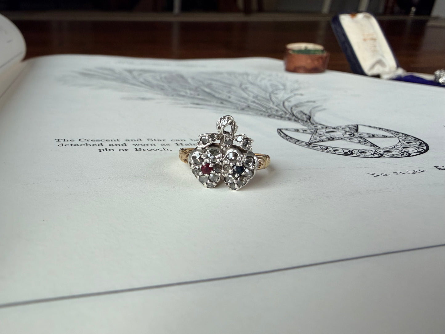 Sapphire & Ruby Twin Heart Ring