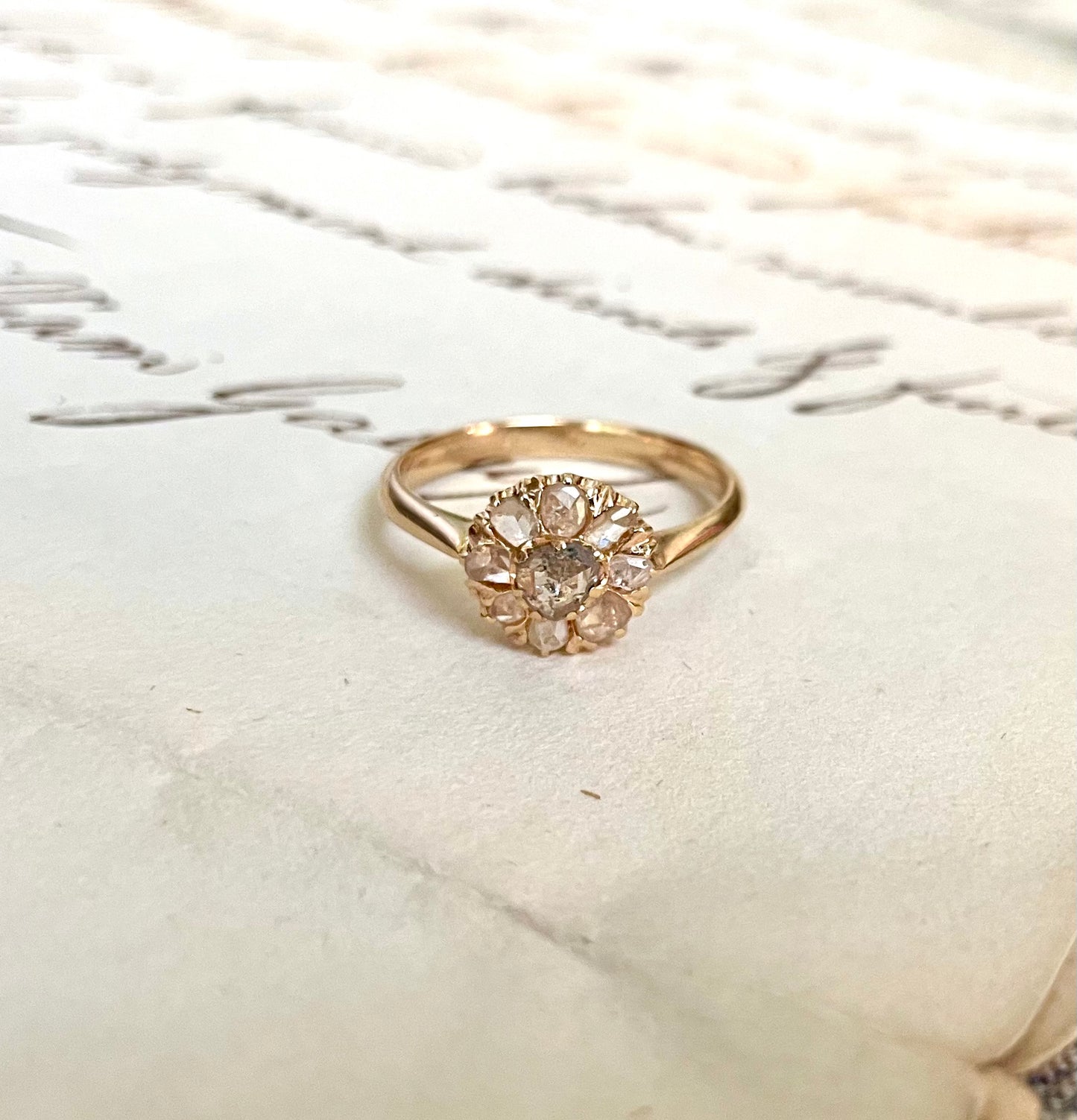 The Sunflower ~  Victorian Rose Cut Diamond Cluster Ring