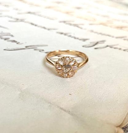 The Sunflower ~  Victorian Rose Cut Diamond Cluster Ring