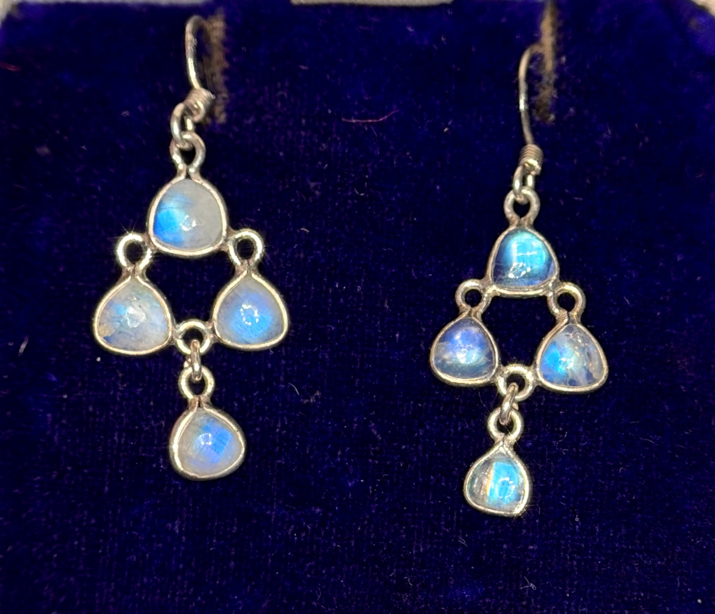 The Milky Way Moonstones ~ Edwardian Silver Earrings