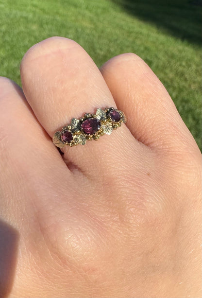 Georgian Pink Garnet Floral Ring