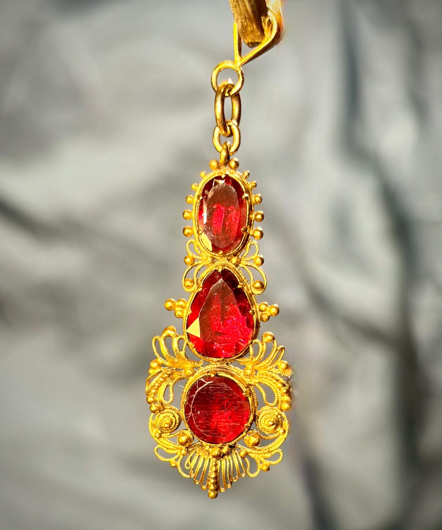 Foiled Garnet Canetille Pendant