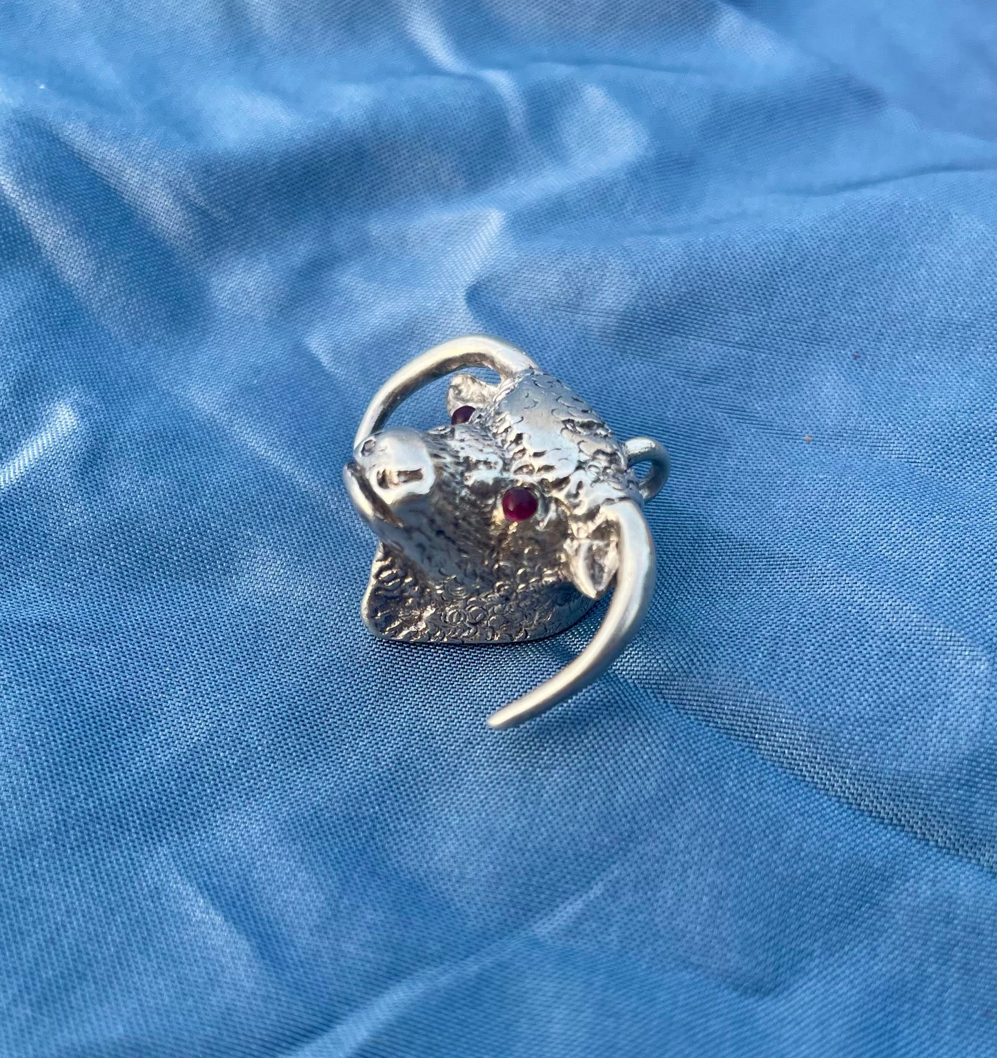 Silver and Ruby Buffalo Charm
