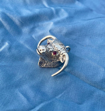 Silver and Ruby Buffalo Charm