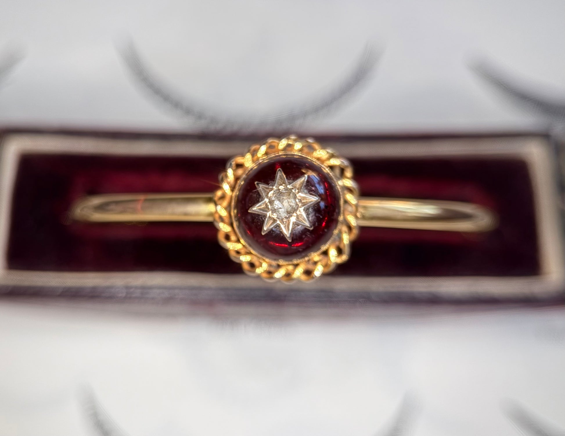 The Countess ~ Victorian Gold Cabochon Garnet & Diamond Star Bangle