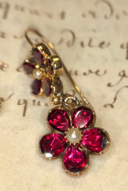 Layaway 3/6 for Nikki | The Perfectly Pink Pansies ~ Georgian Garnet & Pearl Earrings