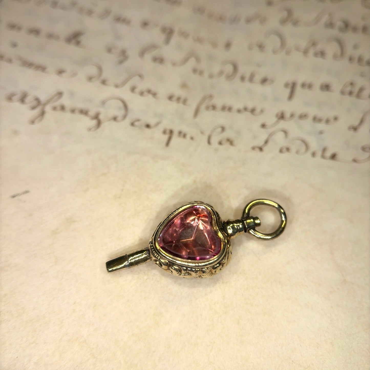 The Key to Your Heart ~ Pink Heart Crystal & Bloodstone Watch Key Charm