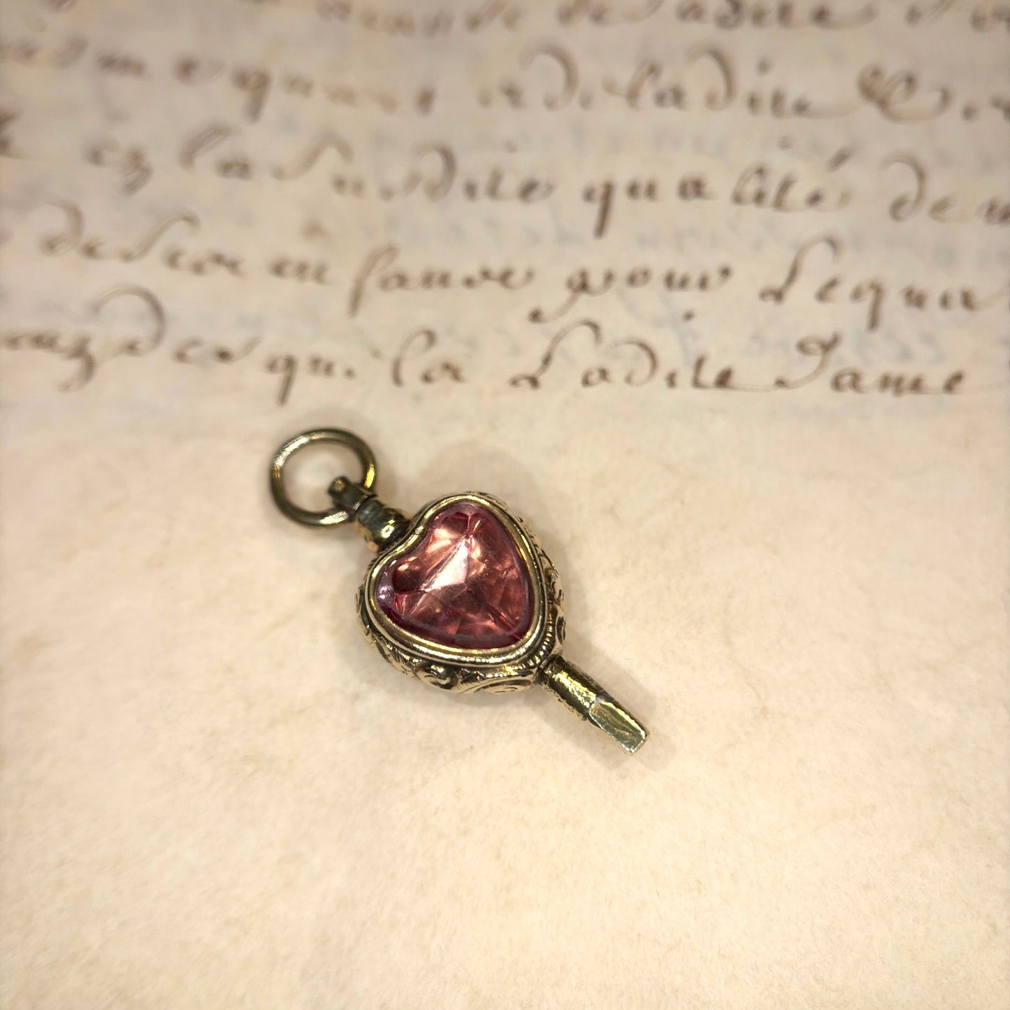 The Key to Your Heart ~ Pink Heart Crystal & Bloodstone Watch Key Charm