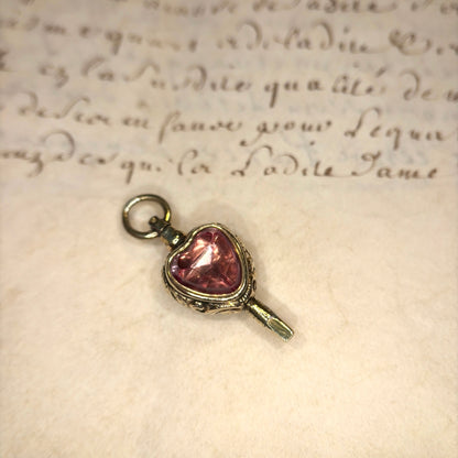 The Key to Your Heart ~ Pink Heart Crystal & Bloodstone Watch Key Charm