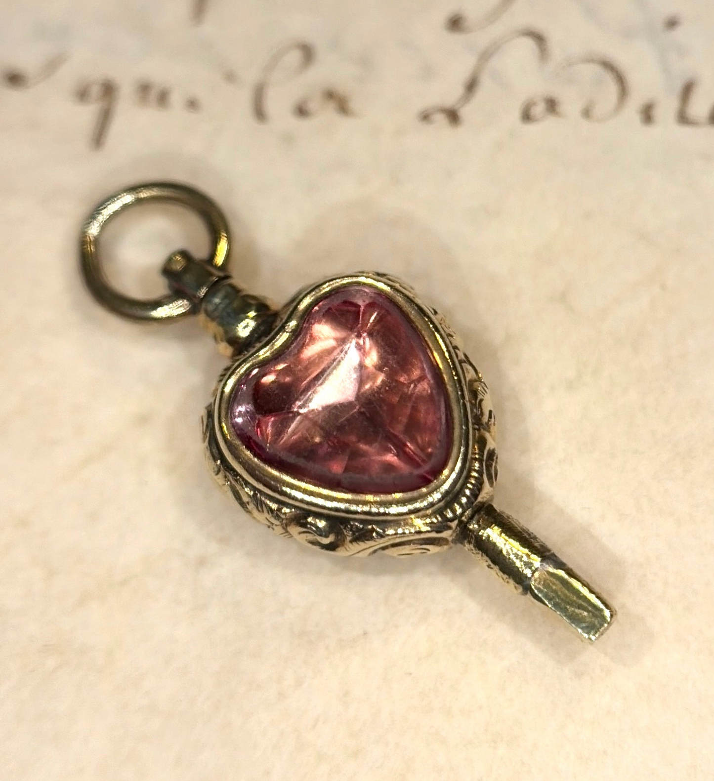 The Key to Your Heart ~ Pink Heart Crystal & Bloodstone Watch Key Charm