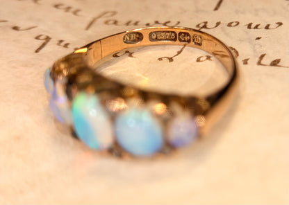 The Aurora Borealis Ring ~ Victorian Opal Five Stone Half-Hoop Ring