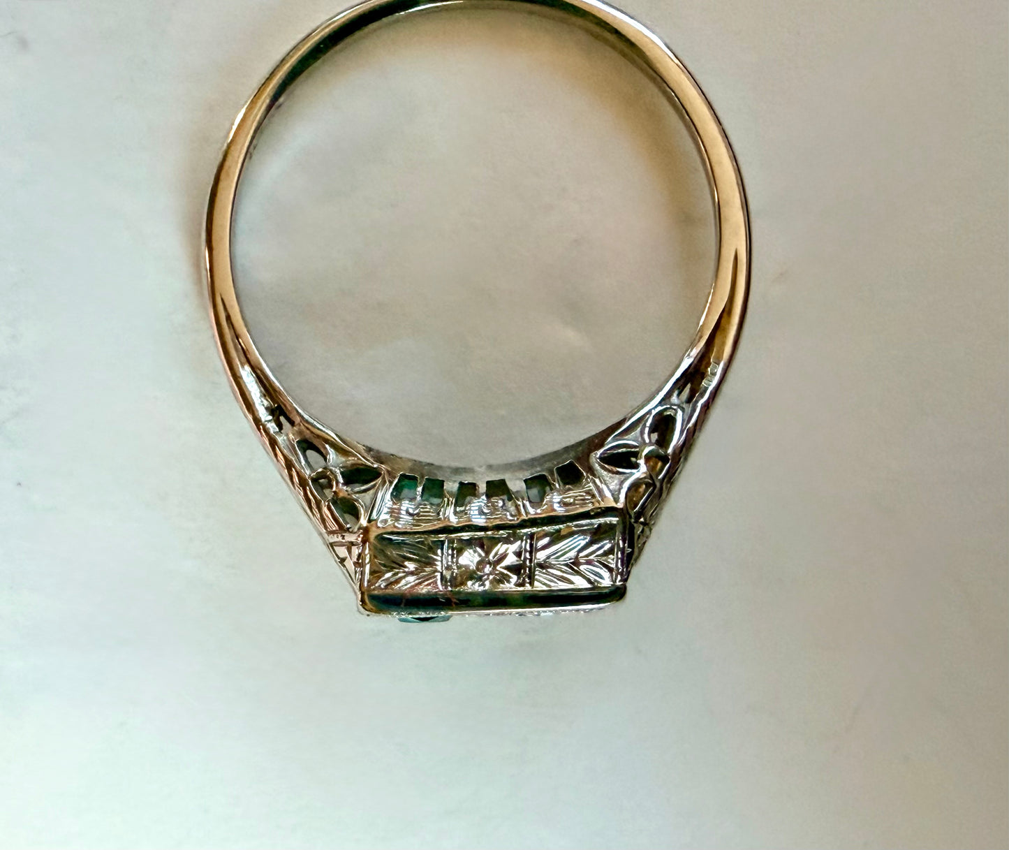 Art Deco Toi et Moi Emerald & Diamond 18k White Gold Ring