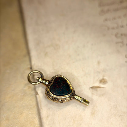 The Key to Your Heart ~ Pink Heart Crystal & Bloodstone Watch Key Charm