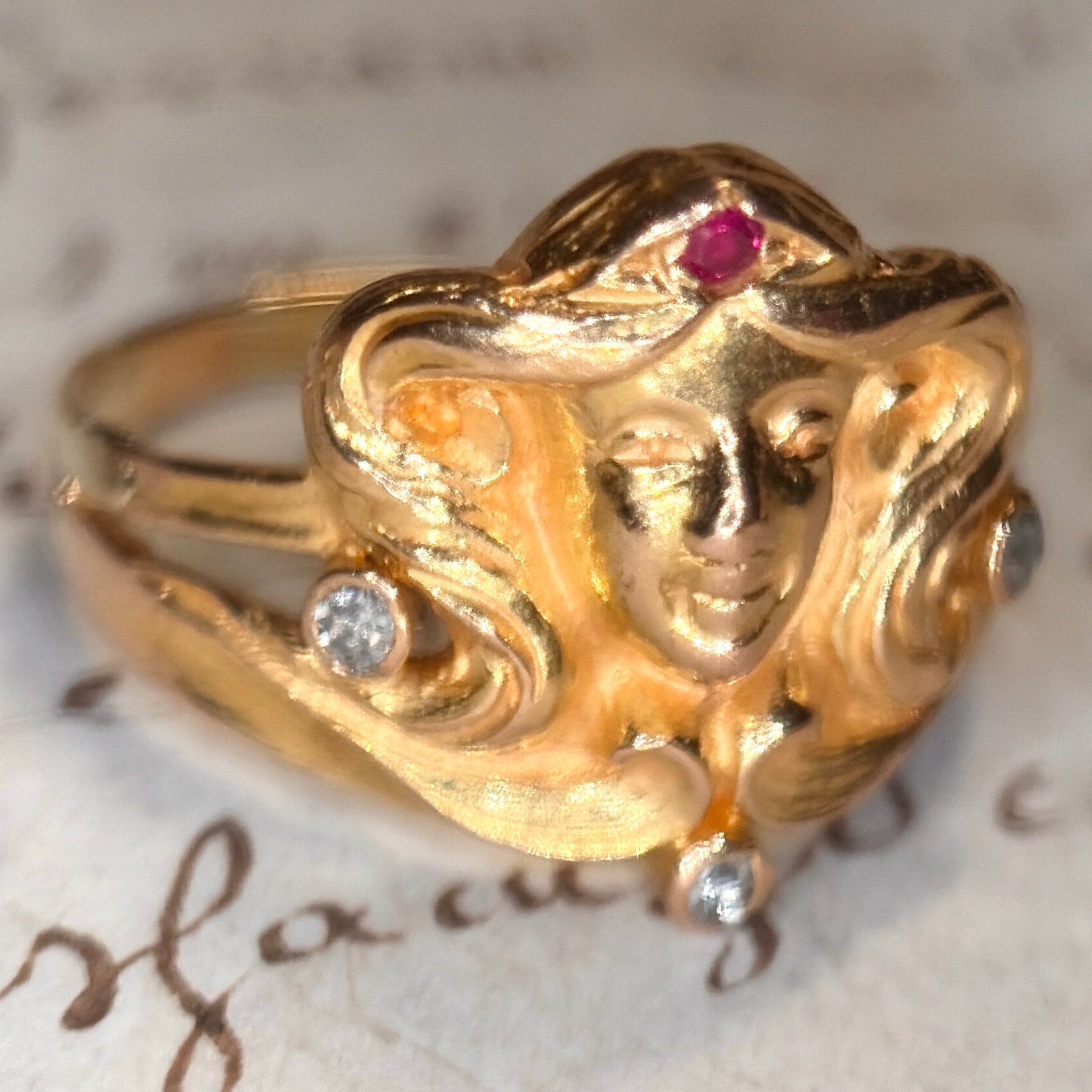 The Goddess ~ Art Noveau Ruby & Diamond Ring