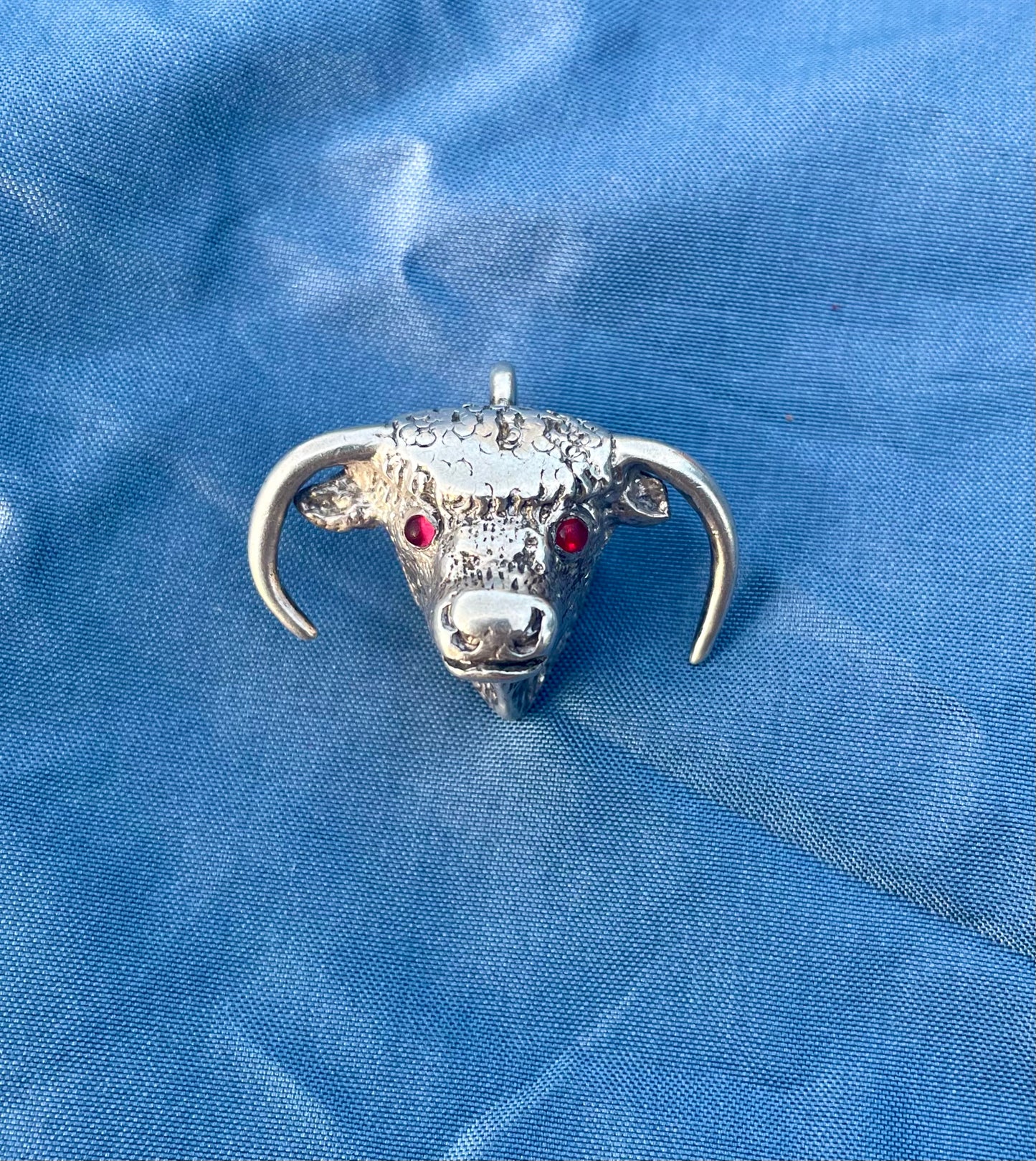 Silver and Ruby Buffalo Charm