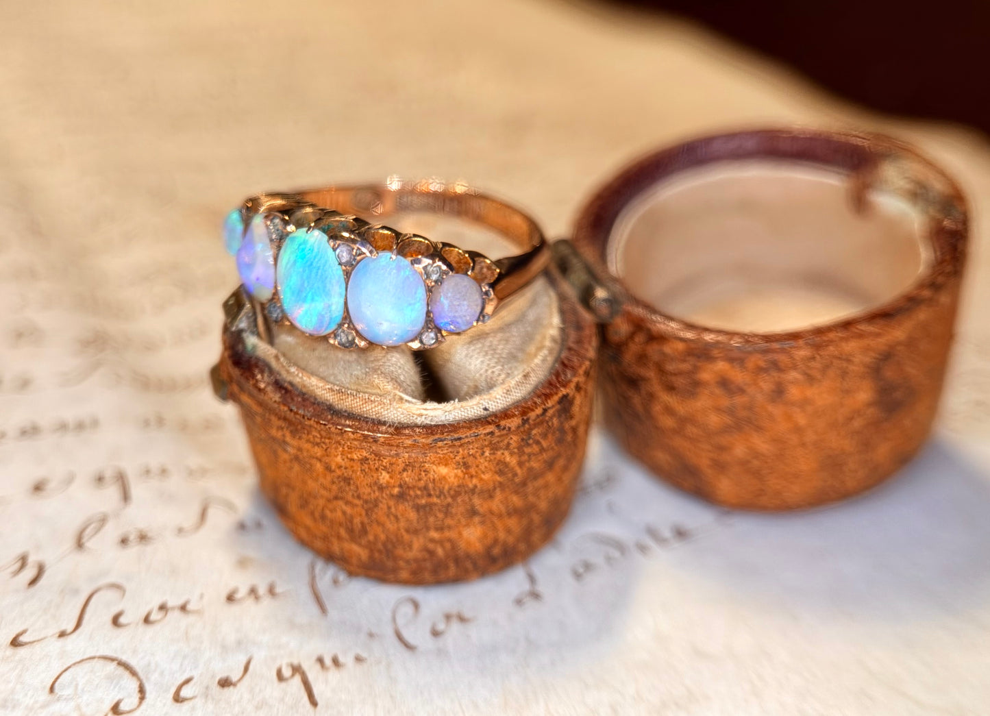 The Aurora Borealis Ring ~ Victorian Opal Five Stone Half-Hoop Ring