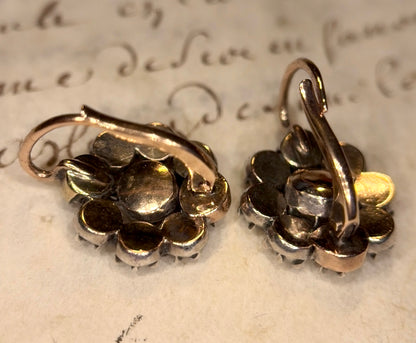 Georgian Rose Cut Diamond Dormeuse Cluster Earrings
