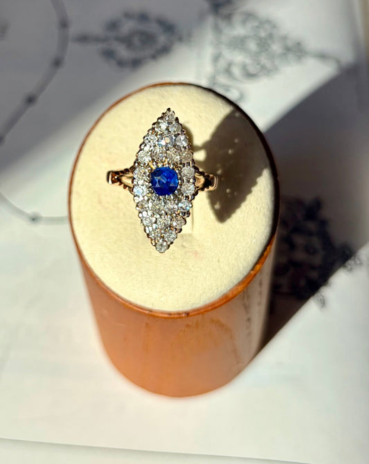 Late Victorian Sapphire & Diamond Navette Ring