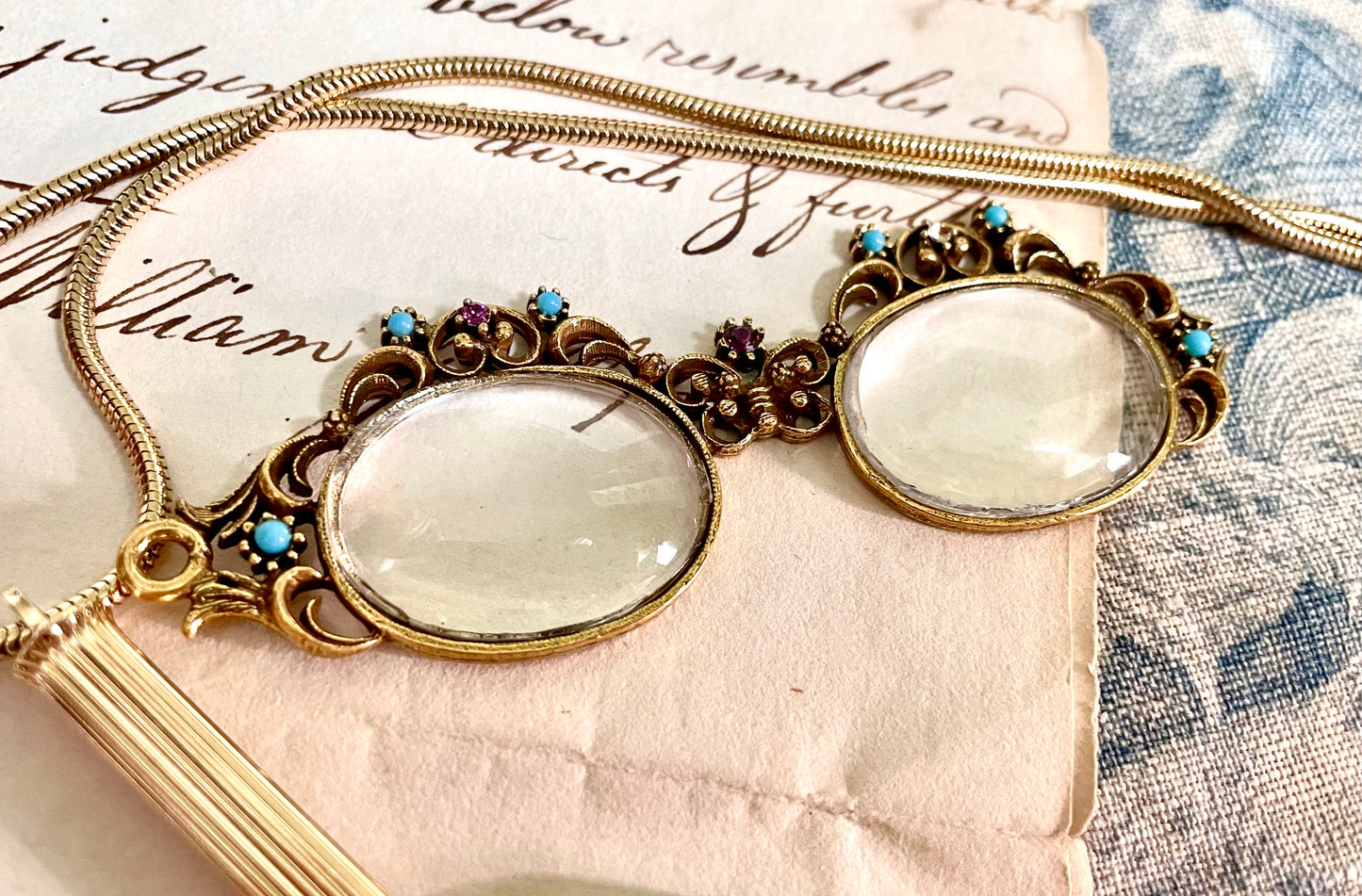 Antique Magnifying Glass & Butterfly Glasses Set