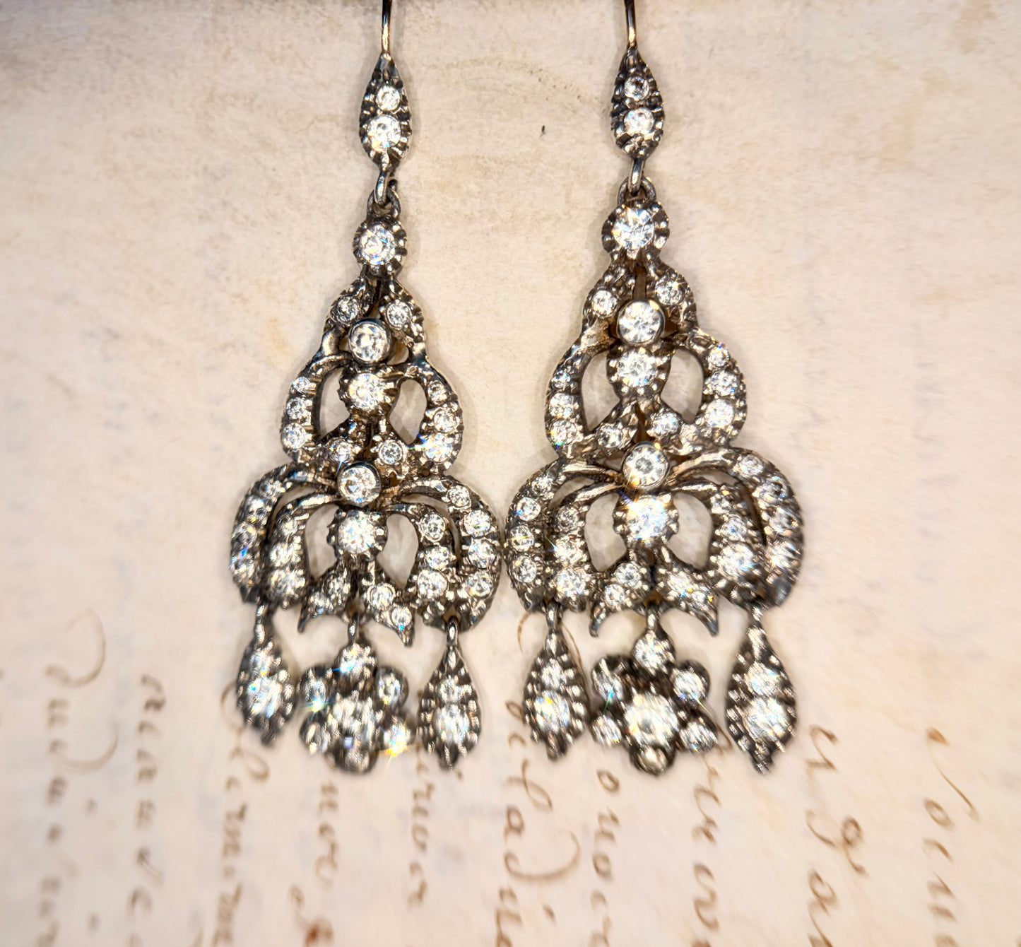 The Midnight Garden Earrings ~ Early Victorian Gold & Silver Diamond Paste Girandole Earrings