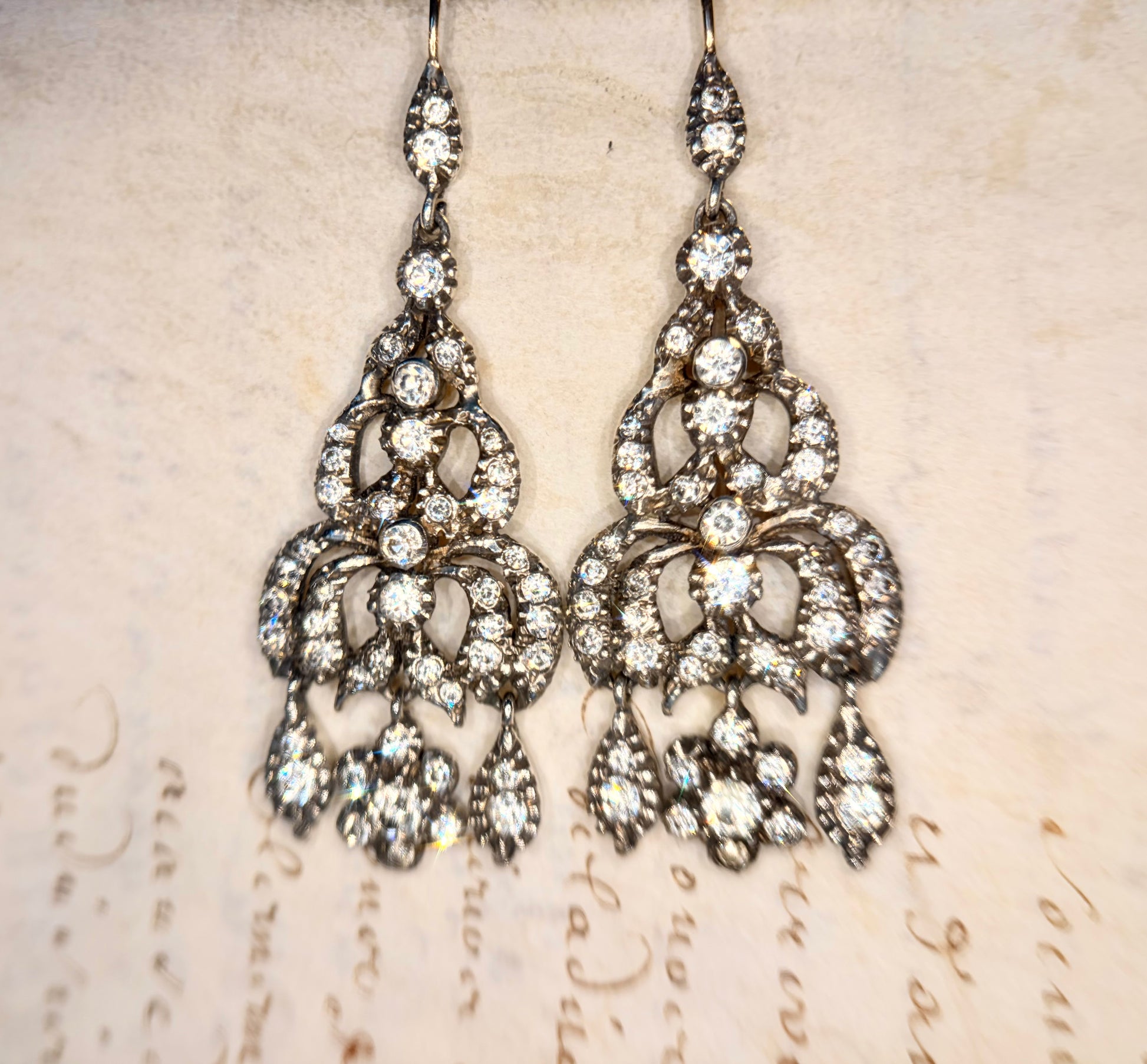 The Midnight Garden Earrings ~ Early Victorian Gold & Silver Diamond Paste Girandole Earrings