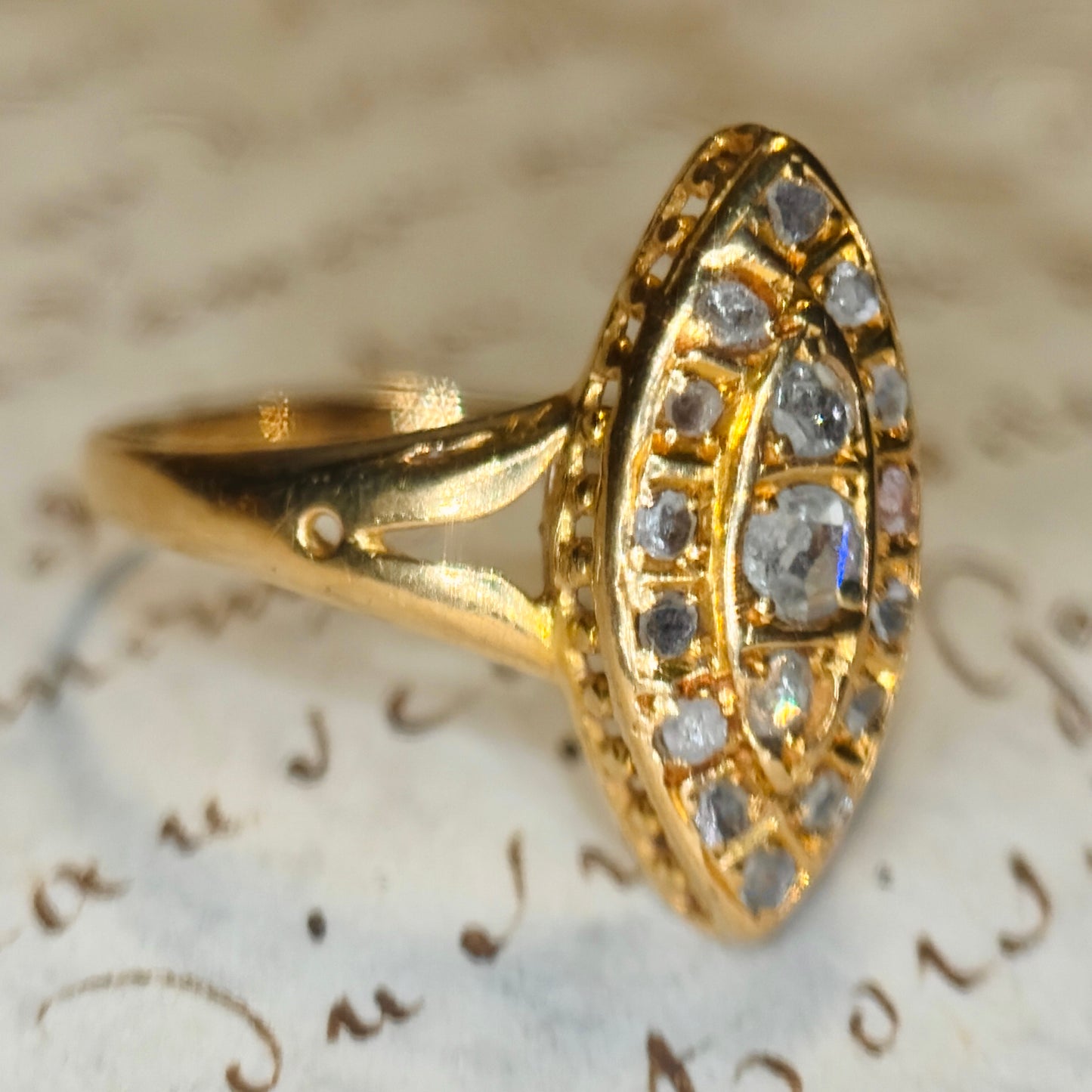 The Grey Lady ~ Victorian Rose Cut Diamond Navette Dress Ring