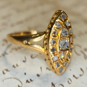 The Grey Lady ~ Victorian Rose Cut Diamond Navette Dress Ring