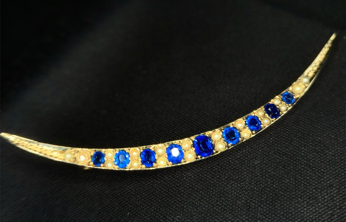 The Phoebe ~ Sapphire & Pearl Crescent Moon Pendant
